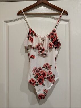 a'gaci One-Piece with Pink & Red Floral Ruffle